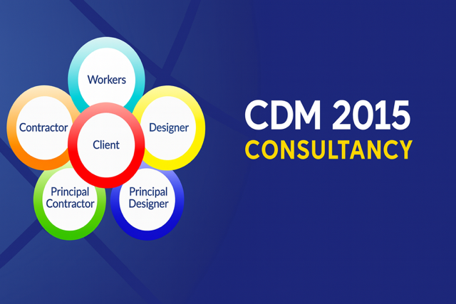 CDM 2015 graphic showing workers, contractor, designer, client, principal contractor and principal designer.